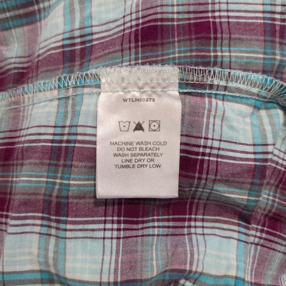 Wrangler As Real As Womens Plaid Western Snap Shirt Purple Teal SZ SM - Picture 7 of 8